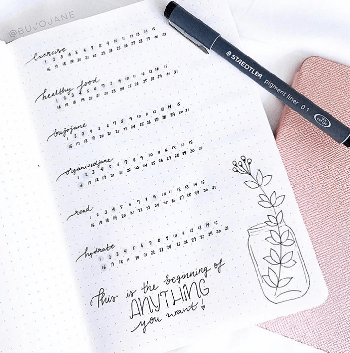 habit tracker with flower in jar graphic