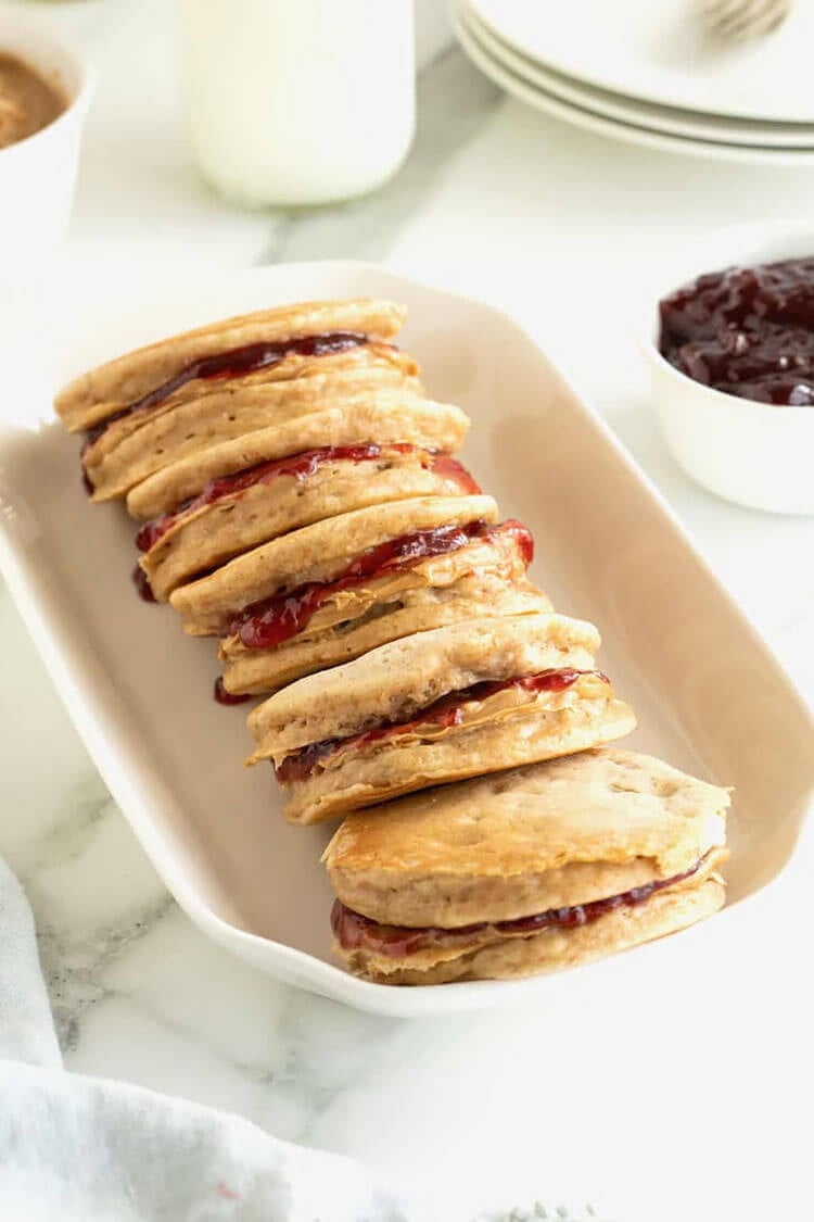Peanut Butter and Jelly Banana Pancake Sandwich