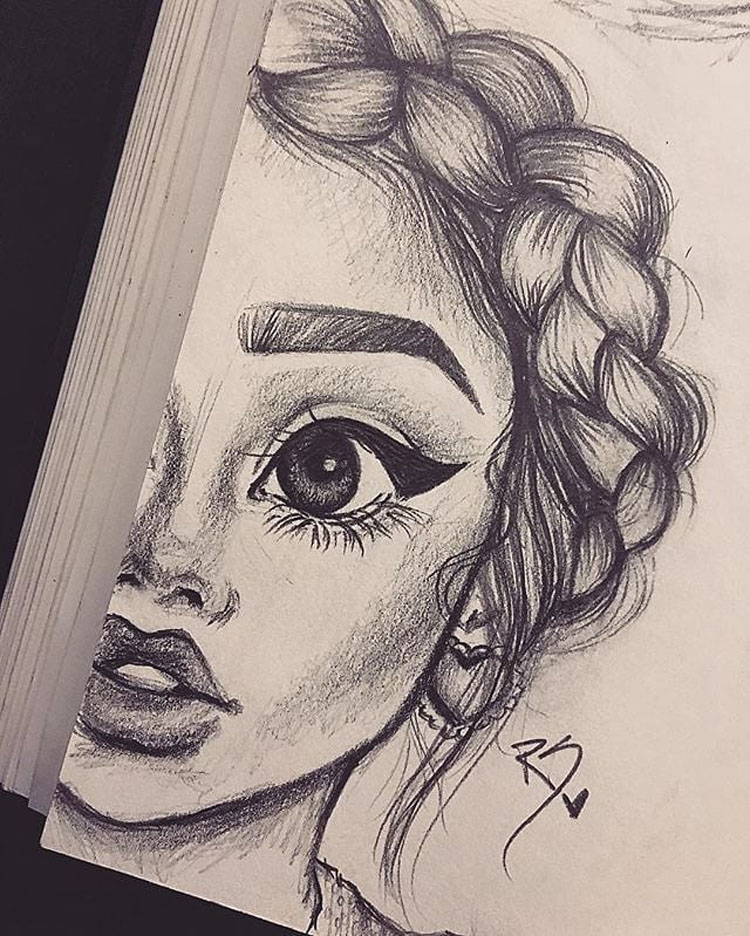 Sketch of girl with braid DRAWING