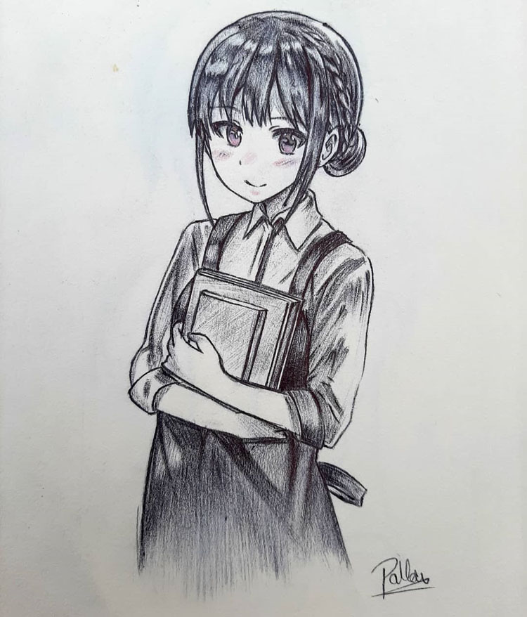 Student Carrying Books Drawing