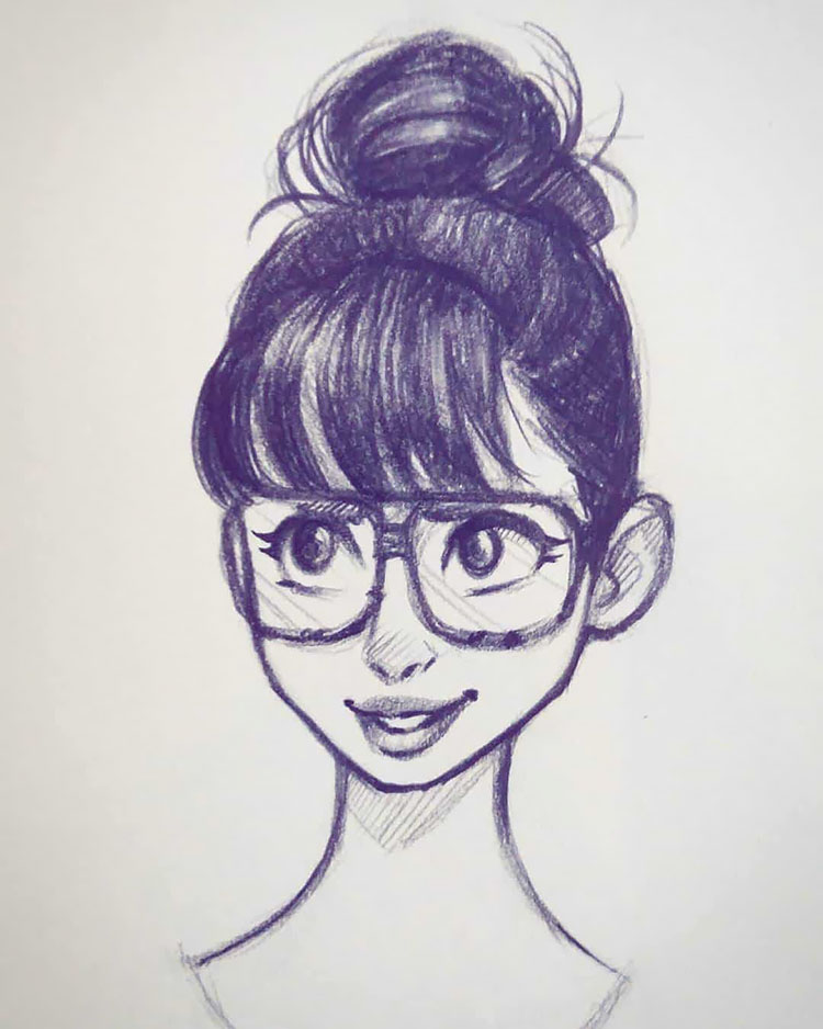 GIRL WITH BUN AND GLASSES