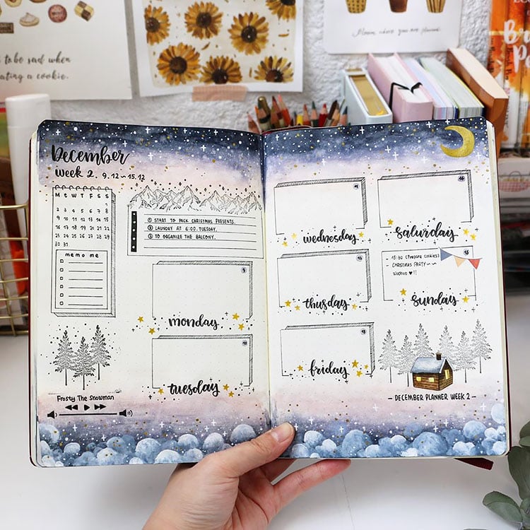 weekly planner snowy winter scene