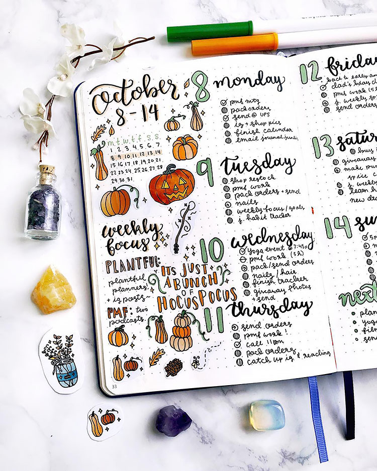 october theme weekly planner