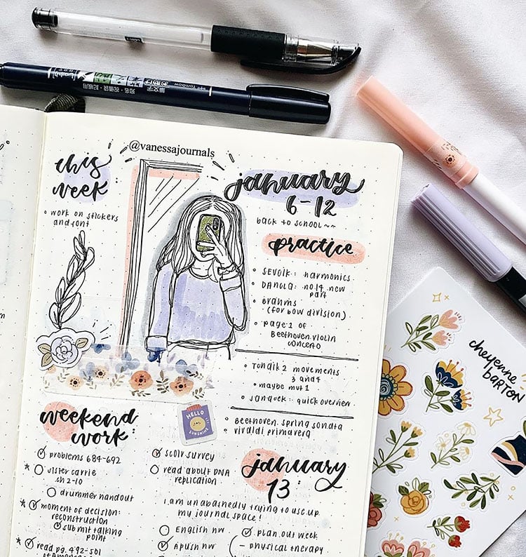 weekly planner with girl drawing