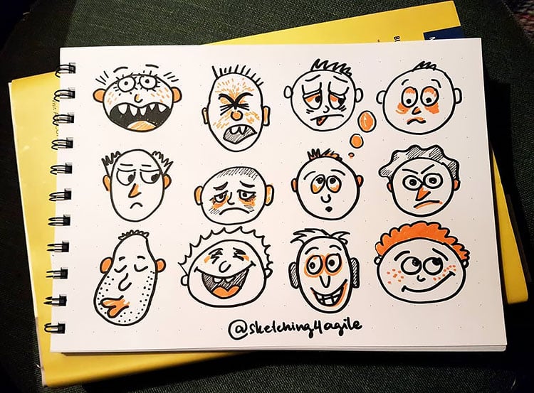 FACE DRAWINGS WITH ORANGE HAIR
