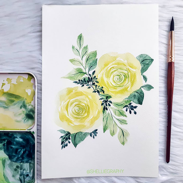 ORANGE AND GREEN WATERCOLOR FLOWERS