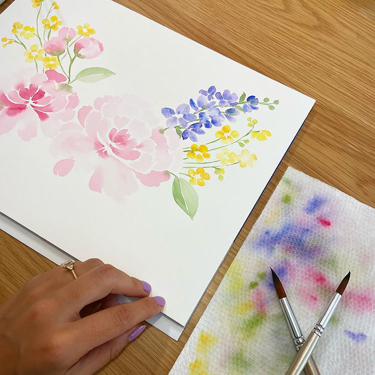 PINK PURPLE AND YELLOW WATERCOLOR FLOWERS