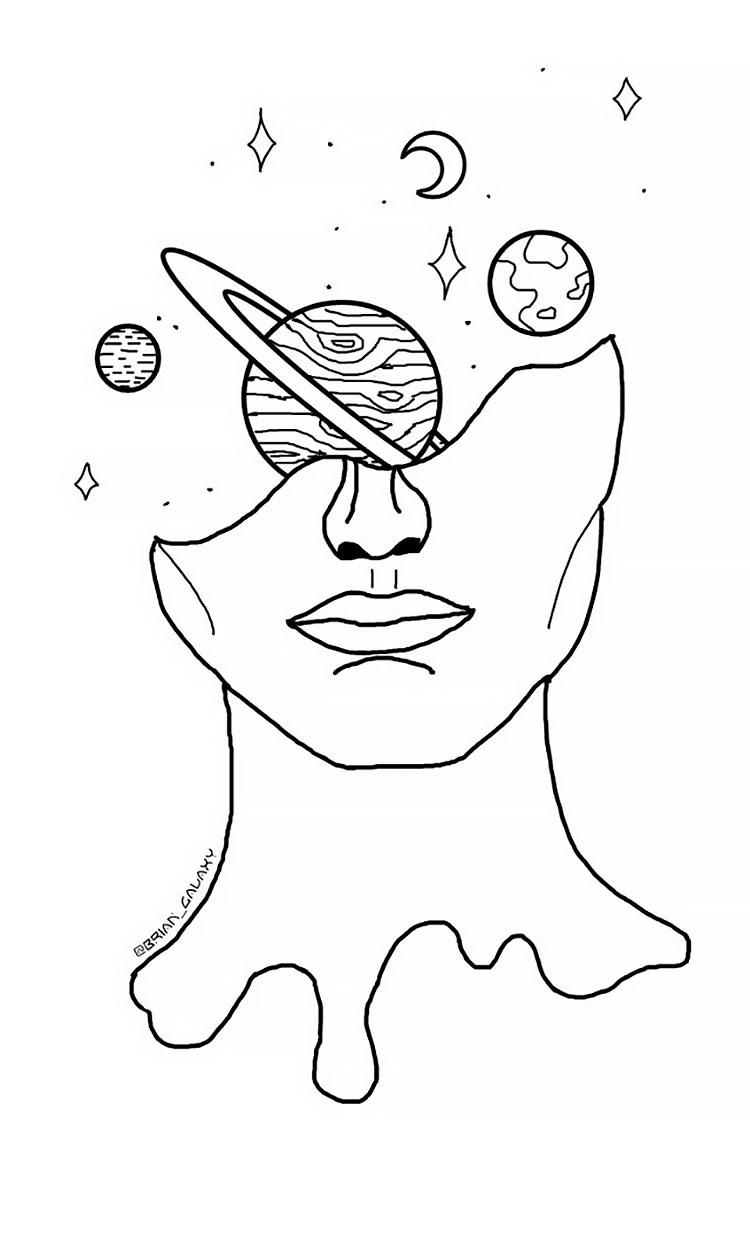 PLANETS AROUND HEAD COOL DRAWING IDEA