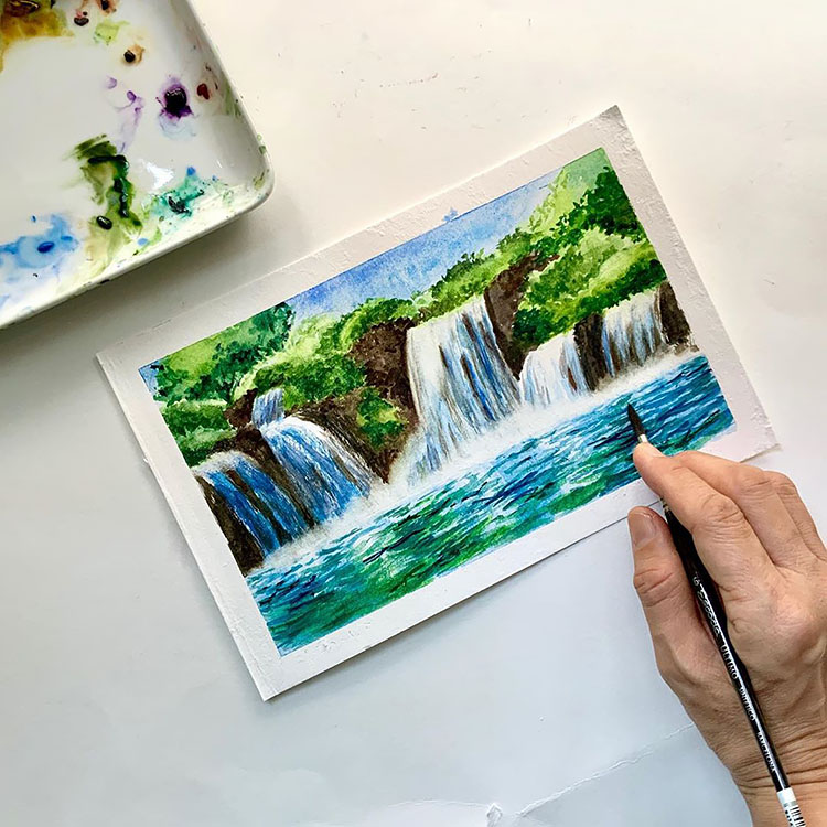 WATERCOLOR WATERFALL PAINTING