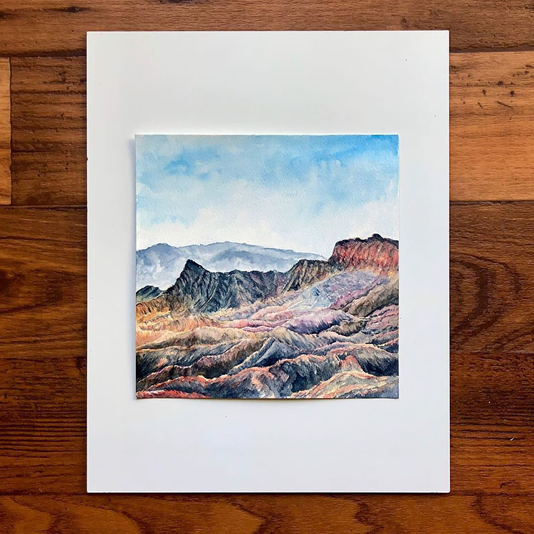 REALISTIC WATERCOLOR MOUNTAINS PAINTING