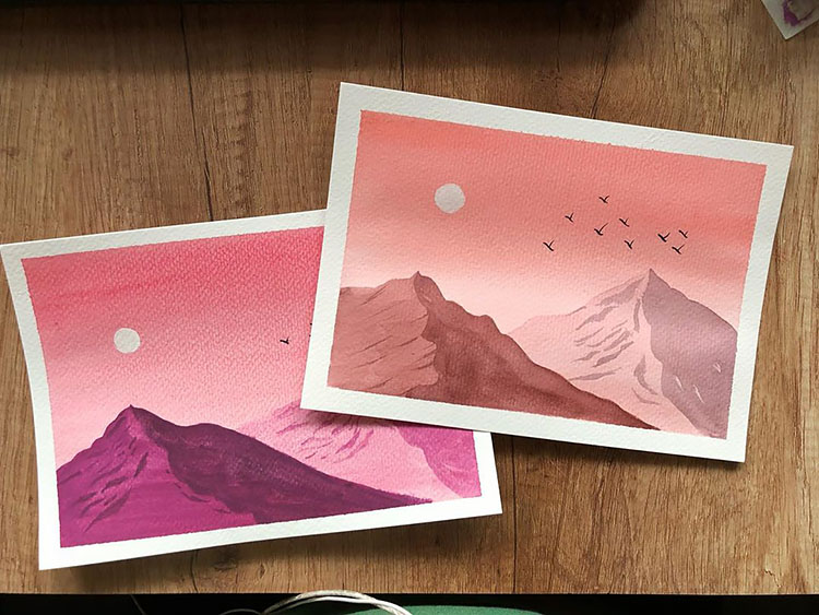 PINK MOUNTAINS AND SKY PAINTING