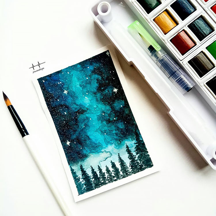 BLUE NIGHT SKY WATERCOLOR