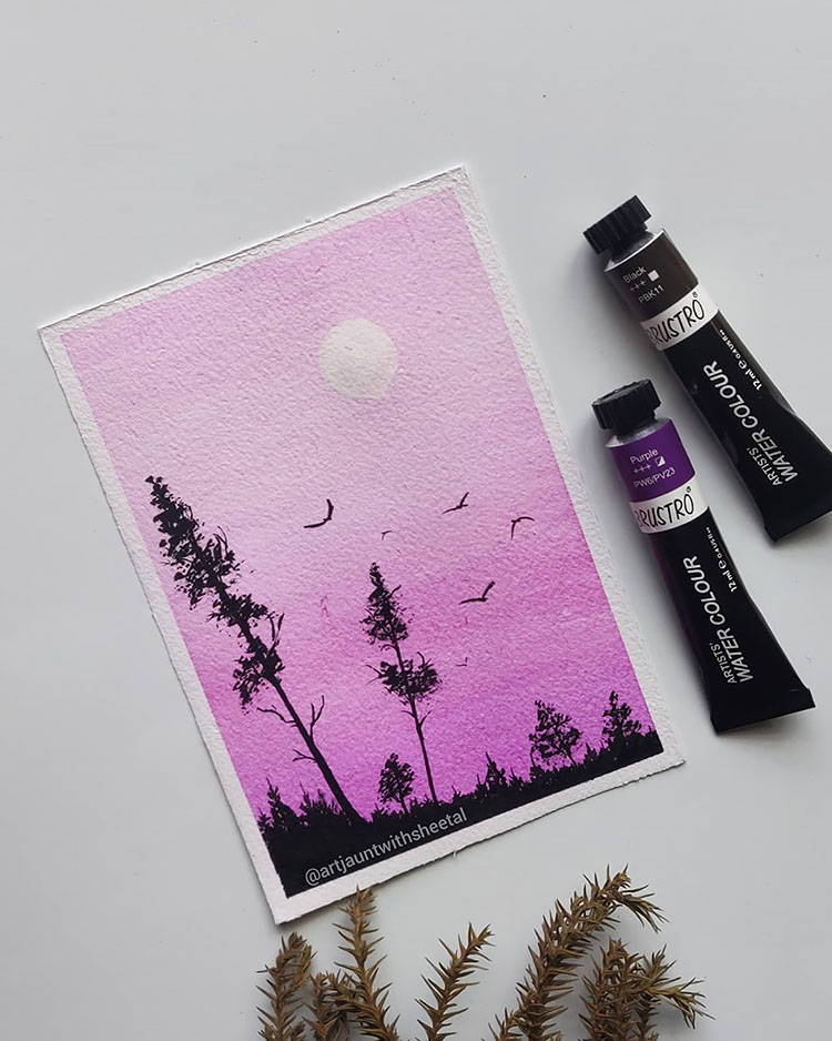 PURPLE SKY WITH BIRDS