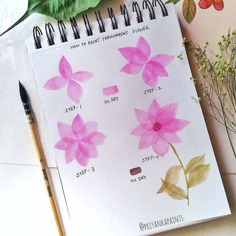 pink flower watercolor tutorial