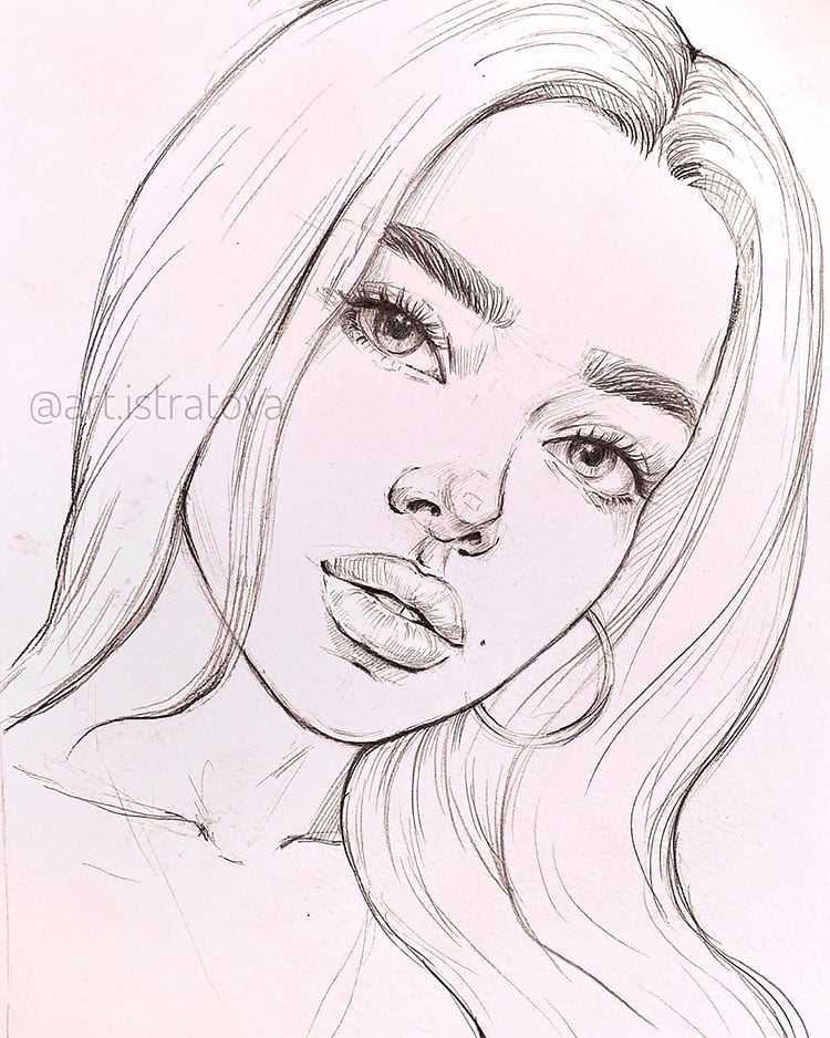 girl with straight hair drawing