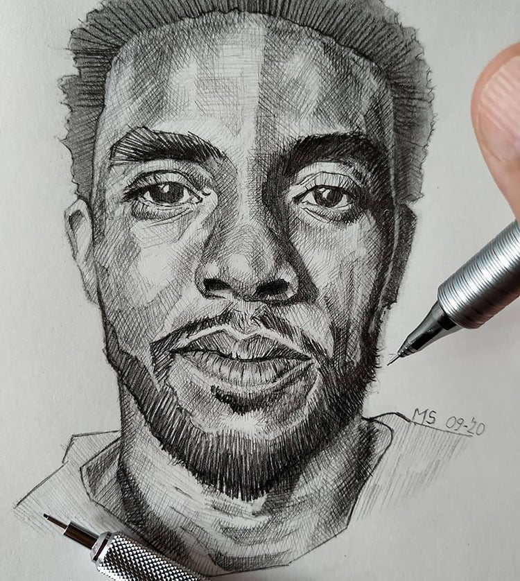 chadwick boseman pencil art drawing