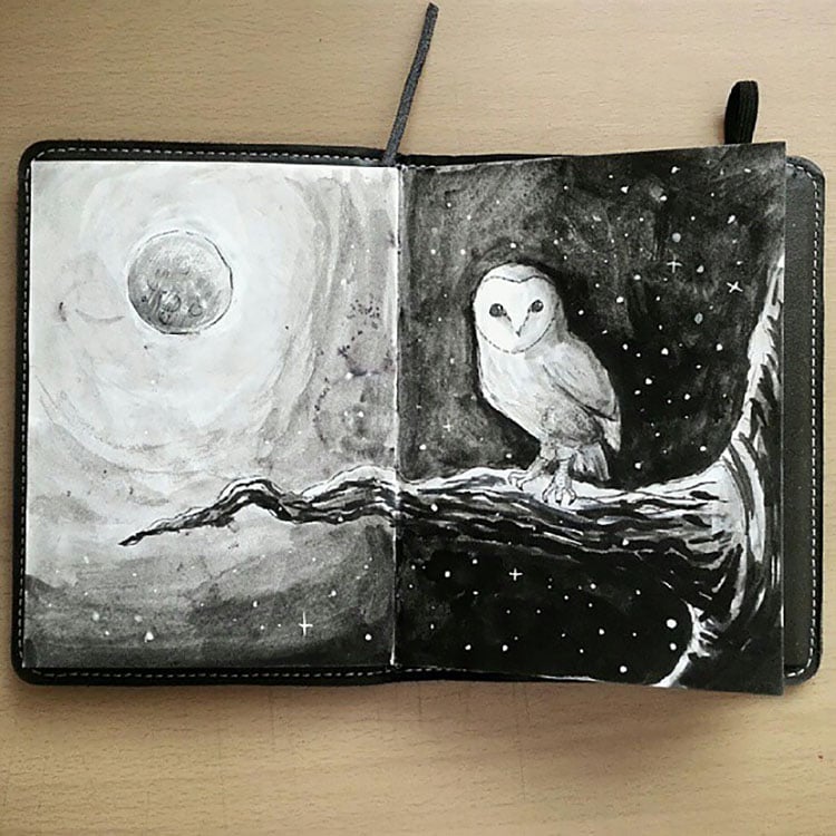 owl and moon