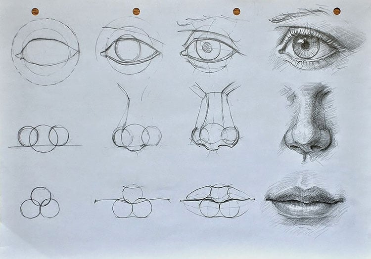 how to draw the eyes nose and mouth