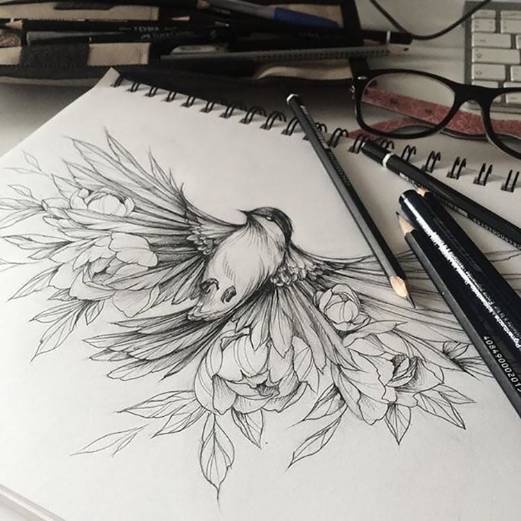 bird and flowers
