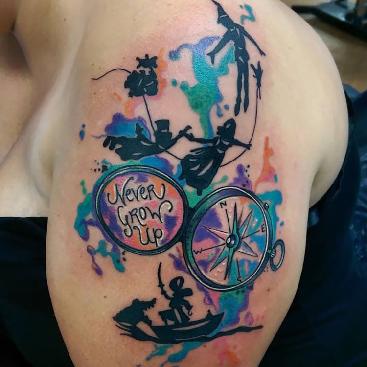 Never Grow Up Tattoo by jonleightontattoo  Disney tattoos Cool tattoos  Peter pan tattoo