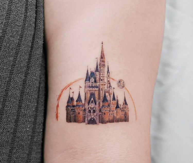 disney castle with moon