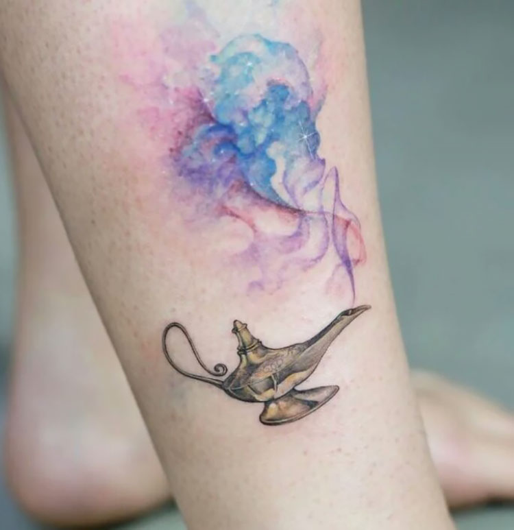 genie lamp watercolor tattoo