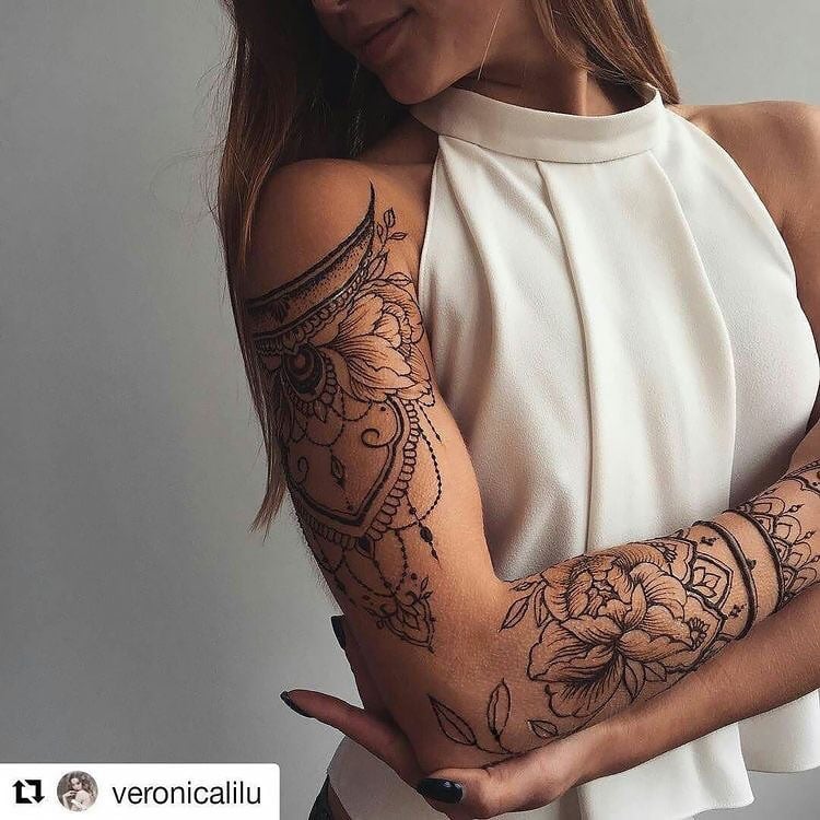 flower arm sleeve tattoo