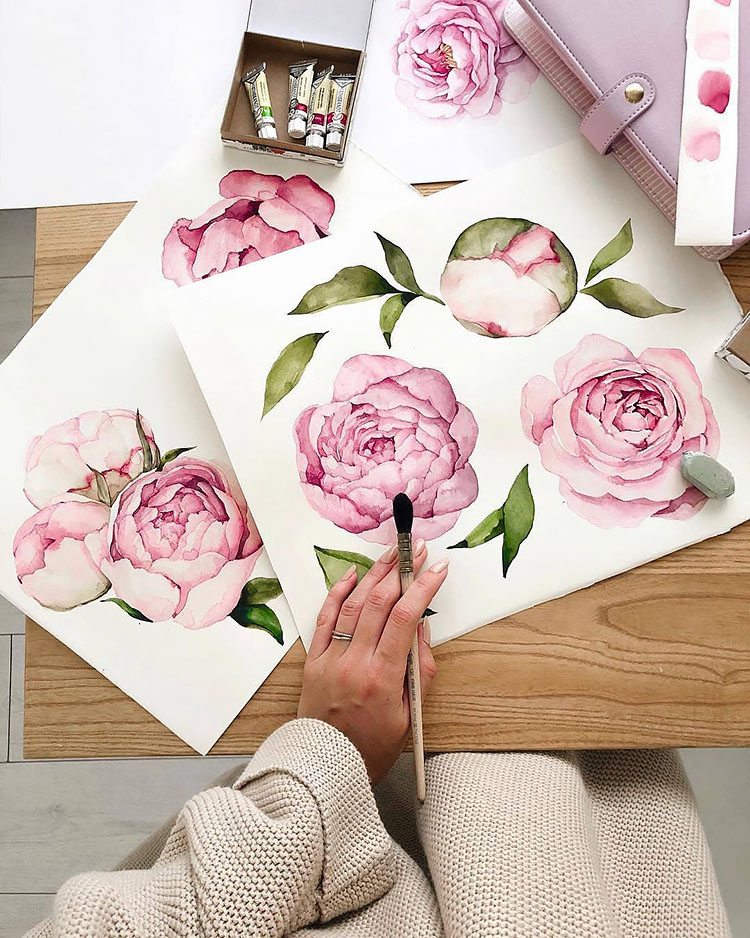 large watercolor flower painting