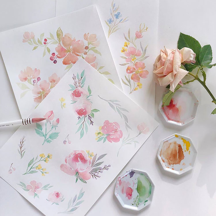 pastel watercolor flowers