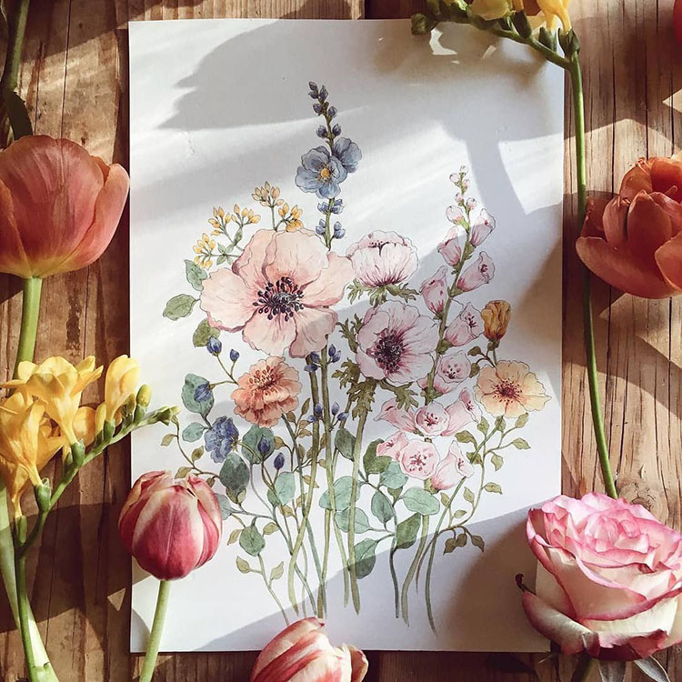 vintage style flower painting