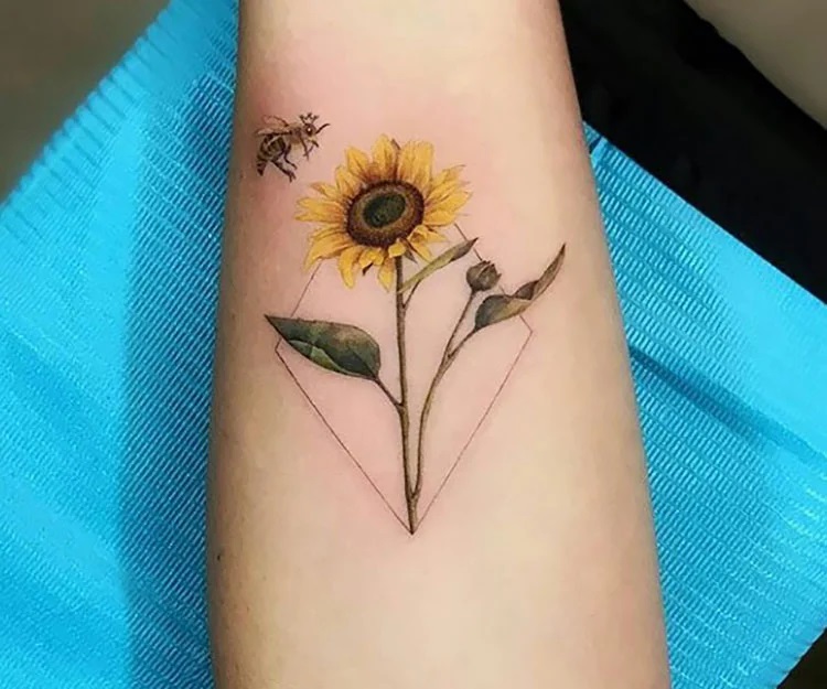 sunflower with bee wearing crown