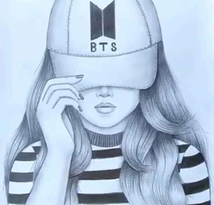 girl with bts hat drawing