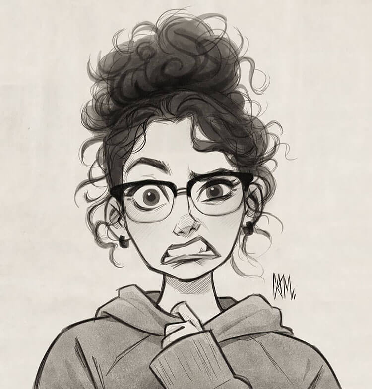 girl wearing glasses drawing