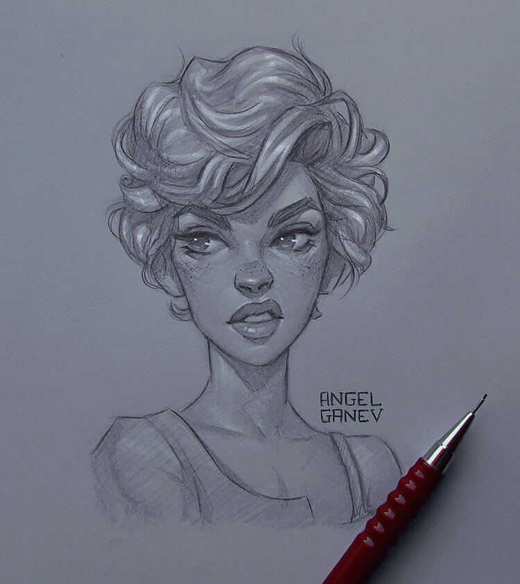 girl making annoyed face sketch