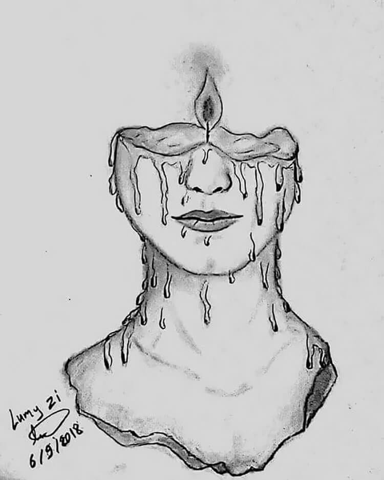 half face with candle sketch