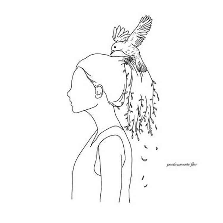 girl with bird on head