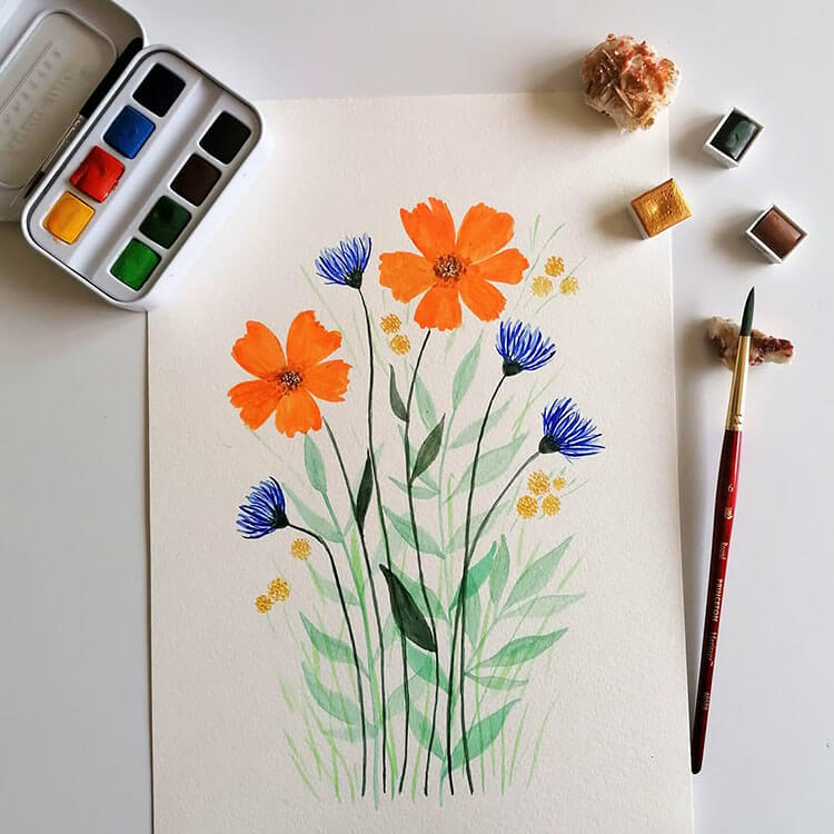 orange and blue flowers