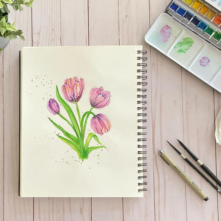 purple watercolor tulips