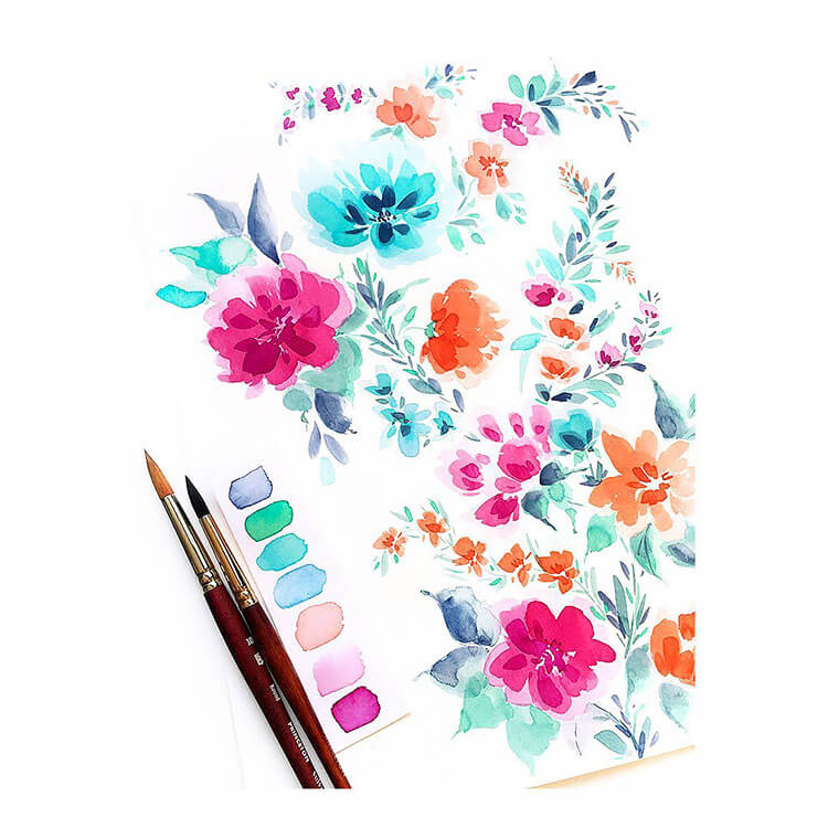 variety of watercolor flowers