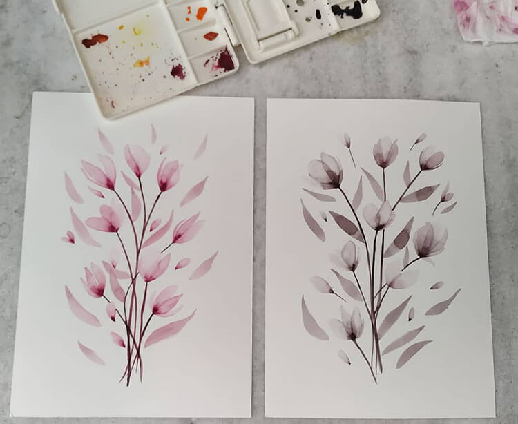 two flower paintings