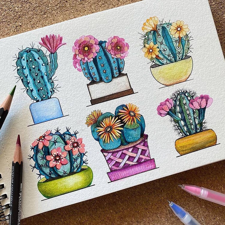 cactus and succulent watercolor painting