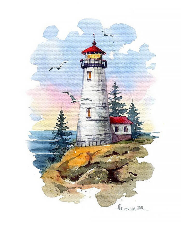 lighthouse watercolor painting