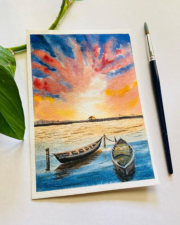 sunset with boats