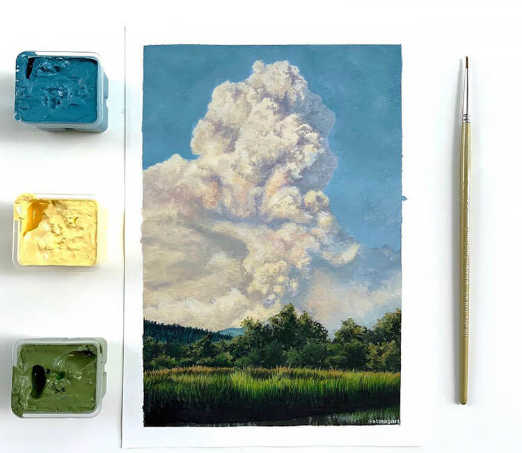 grass with trees and clouds