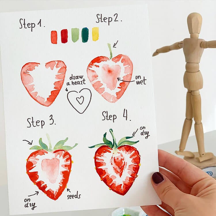 WATERCOLOR SLICED STRAWBERRY