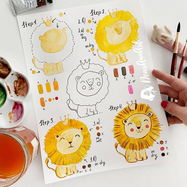 WATERCOLOR LION WEARING CROWN