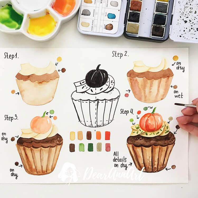 WATERCOLOR FALL CUPCAKE