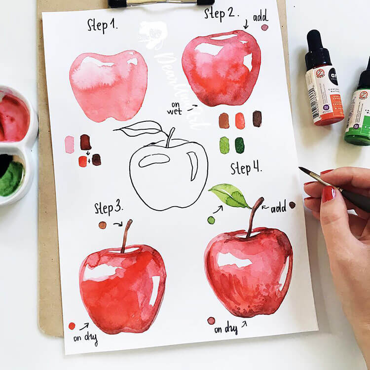 WATERCOLOR RED APPLE