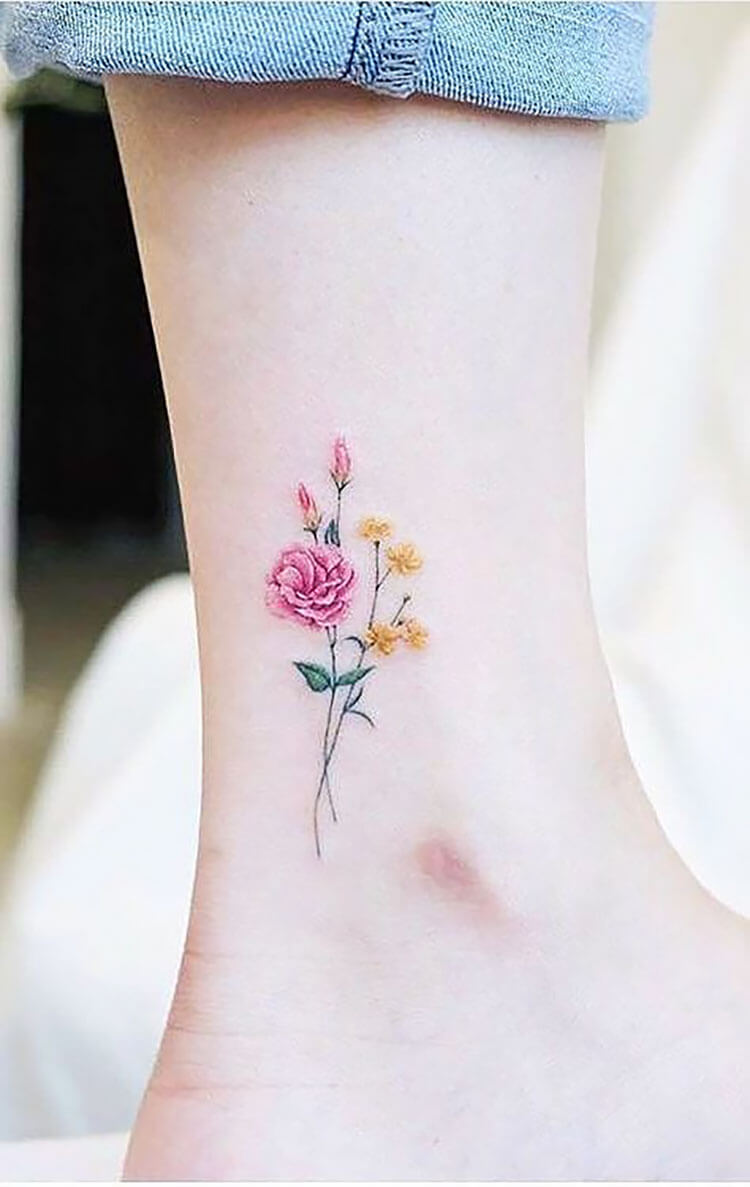 flowers ankle tattoo