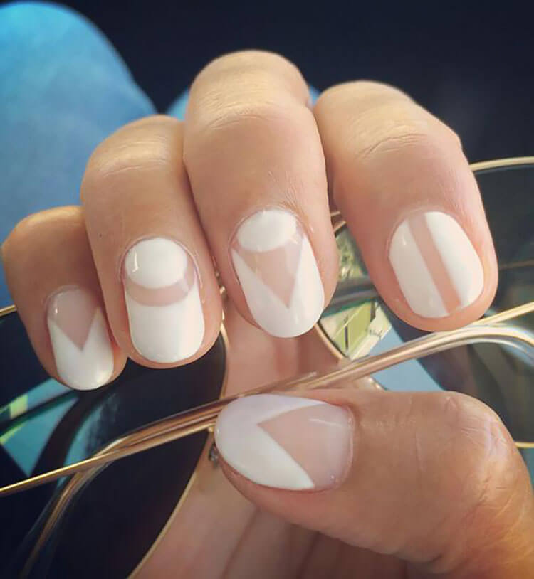 white geometric gel nails